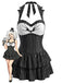 [Pre-Sale] Black 1950s Gothic Bat Pinstripe Halter Swim Dress, vintage dress, retro fashion, rockabilly, pin-up fashion - perfect for women who love vintage and retro fashion