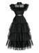 Black 1950s Halloween Organza Ruffled Lapel Dress - vintage dress, retro fashion, rockabilly