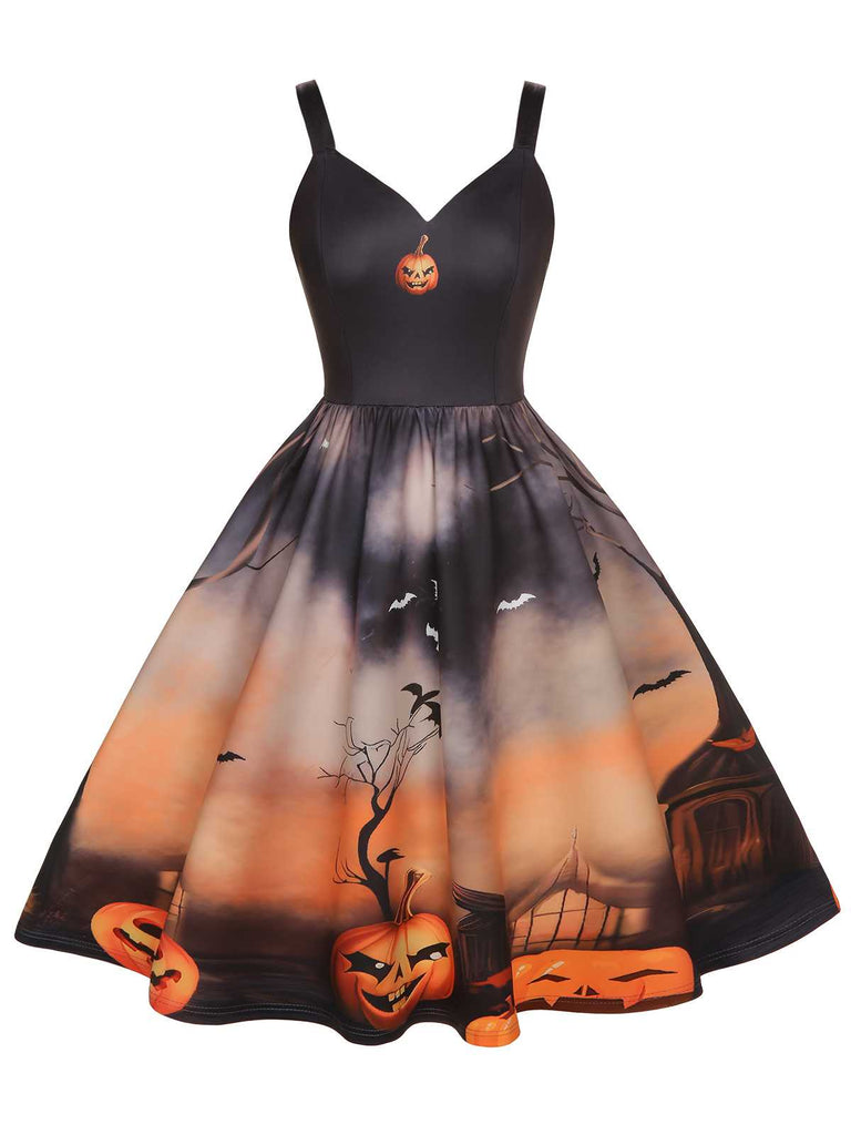 Black 1950s Halloween Pumpkin Swing Dress — vintage elegance for the modern woman