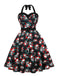 Black 1950s Halloween Skull Roses Halter Dress - vintage dress, retro fashion, rockabilly
