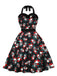 Black 1950s Halloween Skull Roses Halter Dress - vintage dress, retro fashion, rockabilly