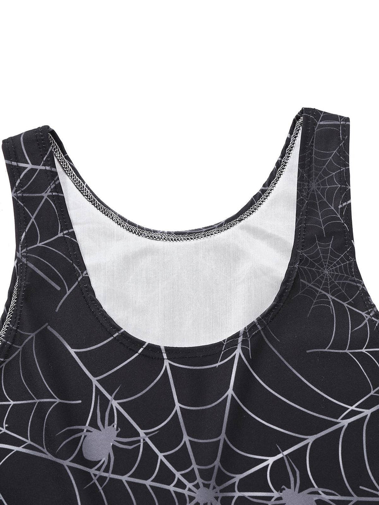 Black 1950s Halloween Spider Web Sleeveless Dress - vintage dress, retro fashion, rockabilly