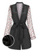 Black 1950s Hearts Dots Mesh Satin Sleep Robe - vintage nightgown, retro sleepwear, classic black