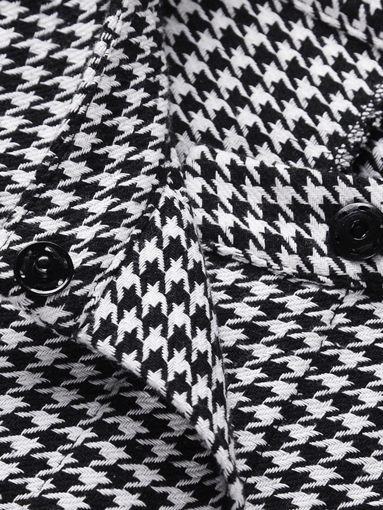 Black 1950s Houndstooth Lace-Up Cloak Coat - vintage fashion, retro style, classic black
