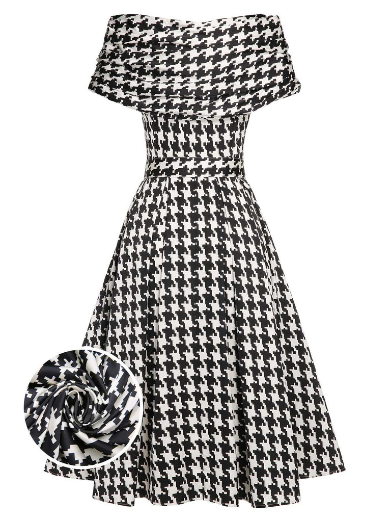 Black 1950s Houndstooth Short Sleeve Belted Dress: timeless style reimagined
