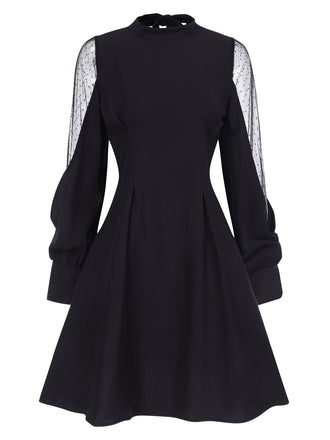 She slips into this Black 1950s Illusion Patchwork Sleeves Dress and suddenly it's a 1950s daydream
