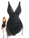 Black 1950s Lace V-Neck Ruched One-Piece Swimsuit - vintage swimwear, retro swimsuit, pin-up style for vintage lovers