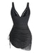 Black 1950s Lace V-Neck Ruched One-Piece Swimsuit | vintage swimwear, retro swimsuit, pin-up style - perfect for retro fashion enthusiasts