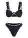 Black 1950s Leopard Trim Metal Starfish Bikini Set - vintage swimsuit, pin-up swimwear for vintage lovers