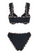 Black 1950s Leopard Trim Metal Starfish Bikini Set - vintage swimsuit, pin-up swimwear for vintage lovers