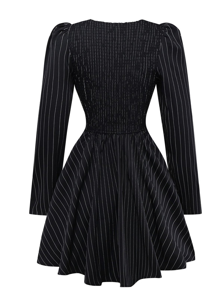 Black 1950s Leopard Vertical Stripe Waist Dress - vintage dress, retro fashion, rockabilly