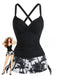 Black 1950s Palm Tree Drawstring Ruched Tankini Set - vintage fashion, retro style for vintage lovers