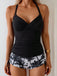 Black 1950s Palm Tree Drawstring Ruched Tankini Set - vintage fashion, retro style for vintage lovers