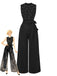 Black 1950s Pearl Beading Bow Belt Jumpsuit - vintage jumpsuit, retro fashion, classic black