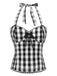 Black 1950s Plaid Halter Lace Bow Top, vintage top, retro blouse - perfect for women who love vintage and retro fashion