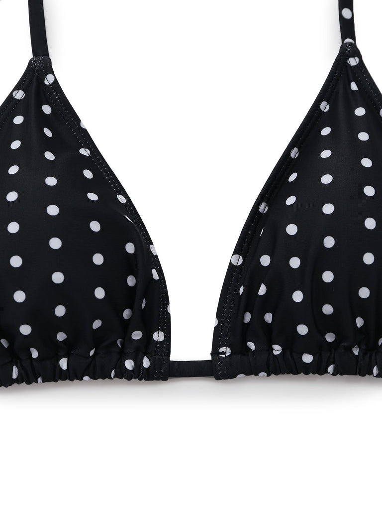 Black 1950s Polka Dot Halter Bikini Set & Cover-Up - vintage swimsuit, pin-up swimwear for vintage lovers