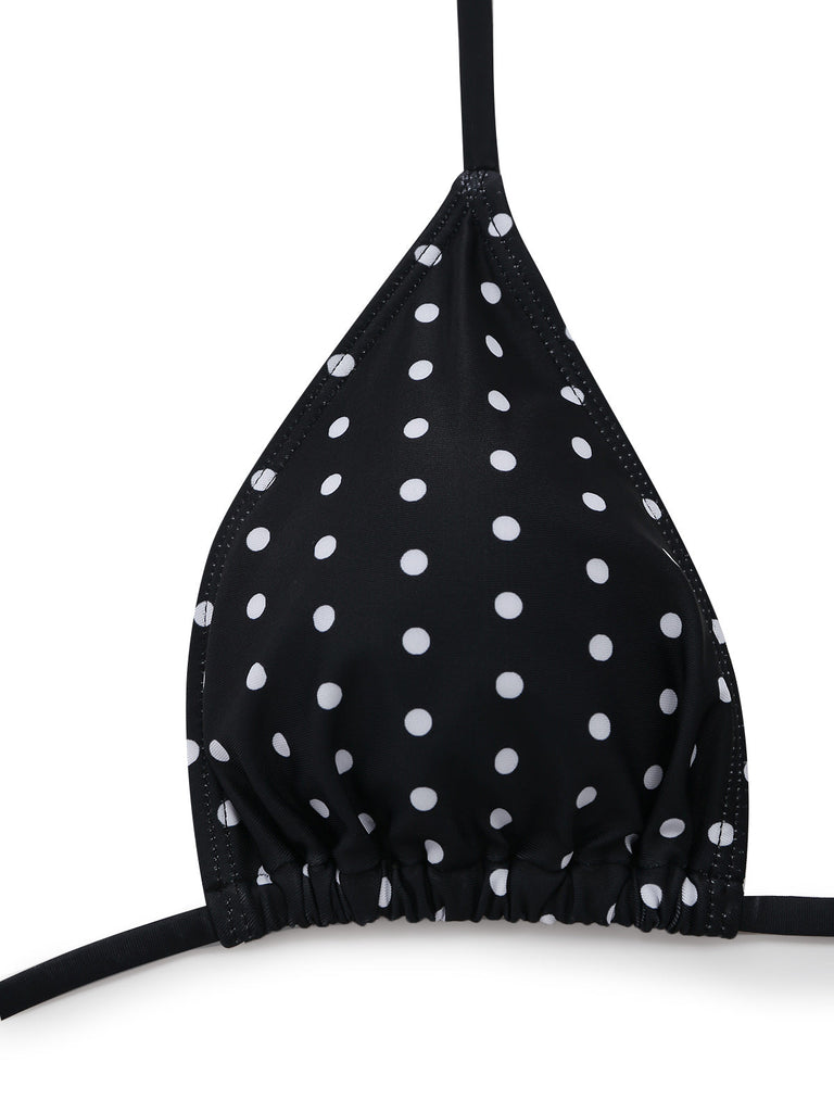 Black 1950s Polka Dot Halter Bikini Set & Cover-Up - vintage swimsuit, pin-up swimwear for vintage lovers