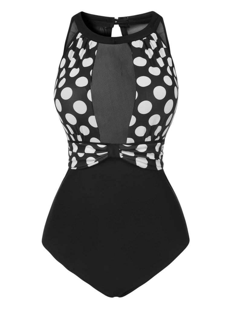 Black 1950s Polka Dot Swimsuit, vintage swimsuit, pin-up swimwear - perfect for women who love vintage and retro fashion