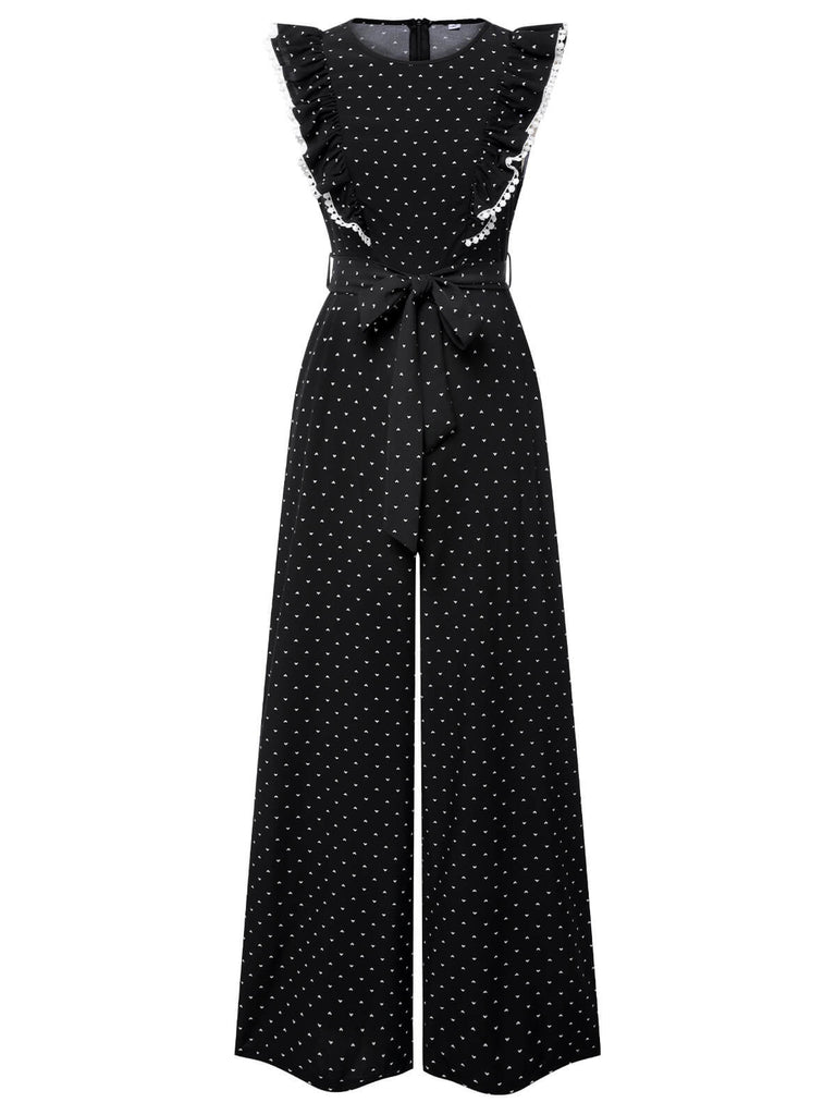 Black 1950s Polka Dots Ruffle Sleeveless Jumpsuit, vintage romper, retro jumpsuit - perfect for women who love vintage and retro fashion