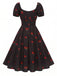 [Pre-Sale] Black 1950s Raspberry V-Neck Halter Midi Dress, vintage dress, retro fashion, rockabilly, pin-up fashion - perfect for women who love vintage and retro fashion