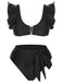 Black 1950s Ruffle Sleeve Split Swimsuit, vintage swimsuit, pin-up swimwear - perfect for women who love vintage and retro fashion