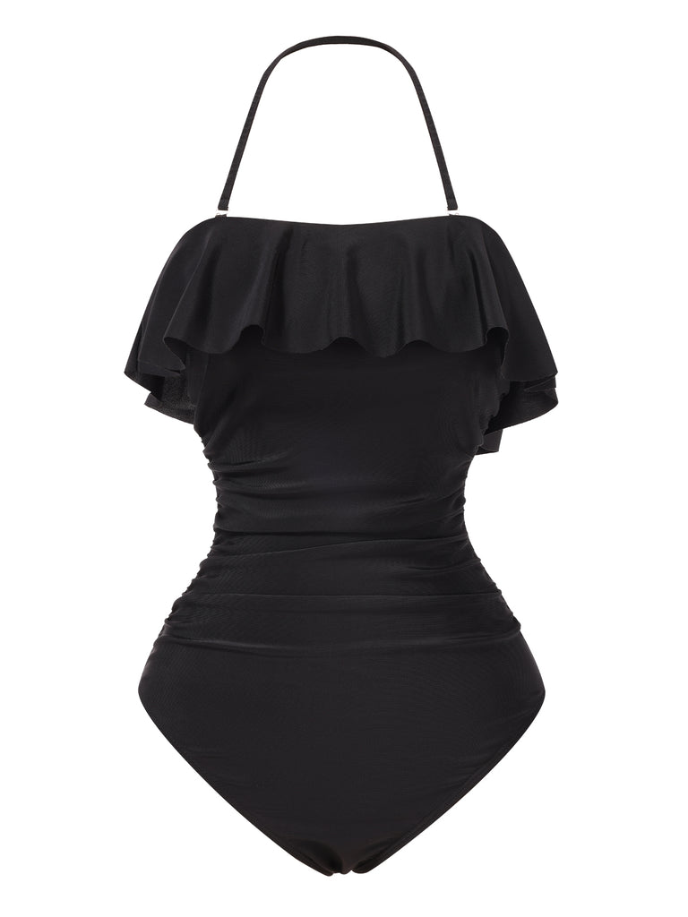 1950s Ruffles Halter OnePiece Swimsuit | 1950s | vintage swimsuit, retro beachwear