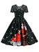 She slips into this Black 1950s Santa Claus Lace Patchwork Dress and suddenly it's a 1950s daydream