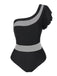 Black 1950s Sheer Patchwork One-Shoulder Swimsuit, vintage swimsuit, pin-up swimwear - perfect for women who love vintage and retro fashion