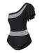 Black 1950s Sheer Patchwork One-Shoulder Swimsuit, vintage swimsuit, pin-up swimwear - perfect for women who love vintage and retro fashion