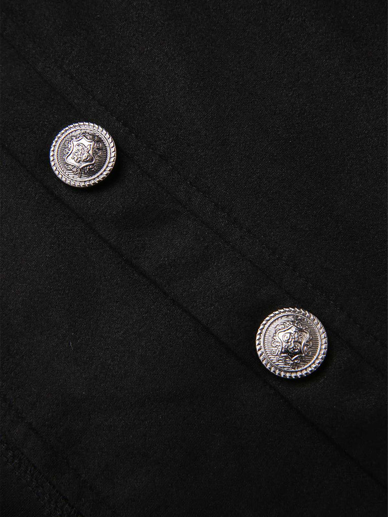 Black 1950s Silver Buttons Solid Coat - vintage fashion, retro style, classic black