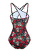 Black 1950s Skeleton Rose Halter Swimsuit | vintage swimwear, retro swimsuit, pin-up style - perfect for retro fashion enthusiasts