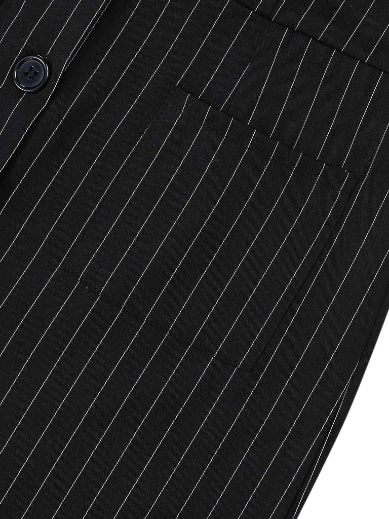 Black 1950s Sleeveless Pinstripe Halter Button Wide Leg Jumpsuit, vintage romper, retro jumpsuit - perfect for women who love vintage and retro fashion