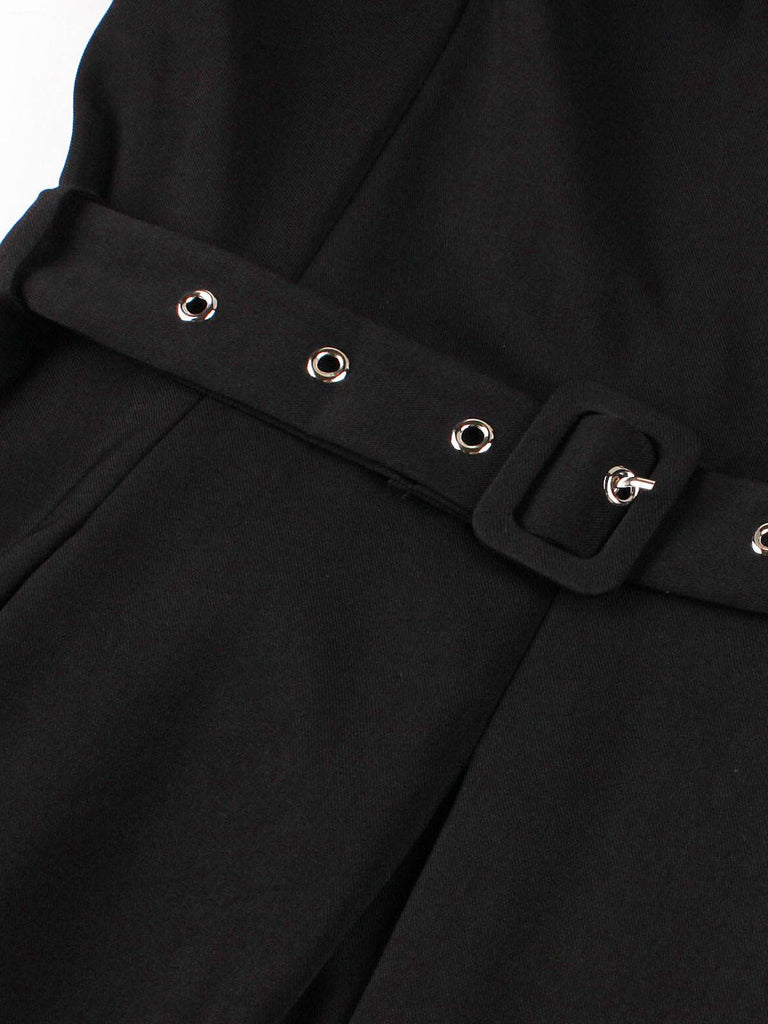 Black 1950s Solid 3D Rose Lapel Swing Dress - vintage dress, retro fashion, rockabilly