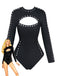 Black 1950s Solid Cutout Long Sleeves Swimsuit - vintage swimsuit, pin-up swimwear for vintage lovers