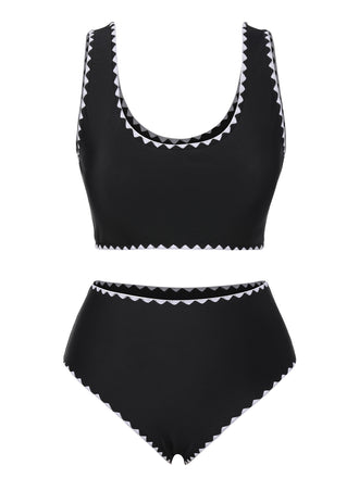 Black 1950s Solid Jagged Edge Swimsuit, vintage swimsuit, pin-up swimwear - perfect for women who love vintage and retro fashion