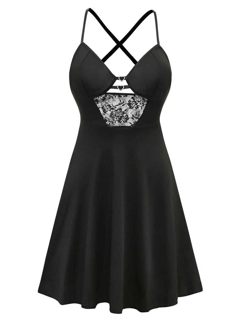 Black 1950s Solid Lace Strappy Nightdress - vintage dress, retro fashion, rockabilly