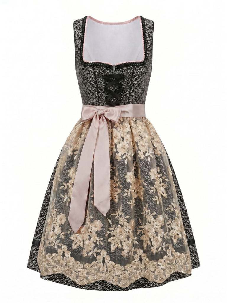 Black 1950s Square Neck Dress & Floral Lace Apron, vintage dress, retro fashion, rockabilly, pin-up fashion - vintage inspired fashion