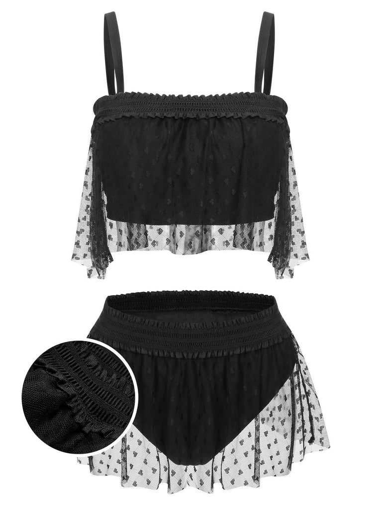 She's wearing Black 1950s Strap Mesh Swimsuit and the whole beach remembers the 1950s