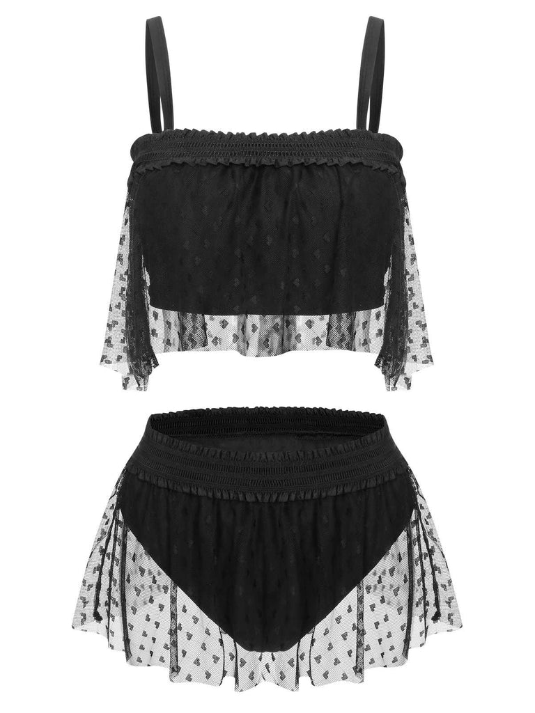 Black 1950s Strap Mesh Swimsuit: 1950s Riviera elegance, reimagined for her