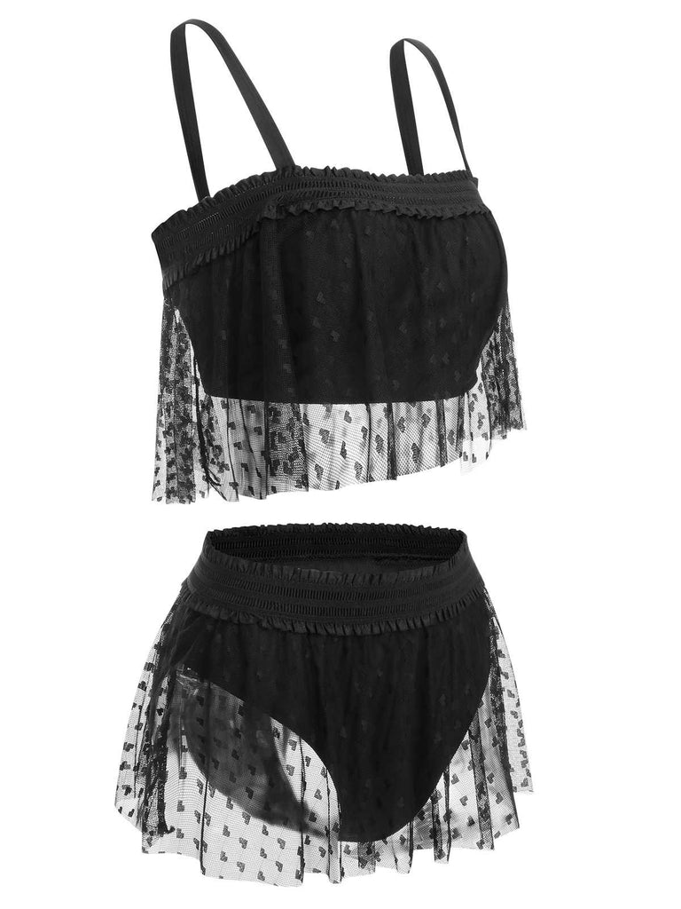 This Black 1950s Strap Mesh Swimsuit carries 1950s vacation dreams in every stitch
