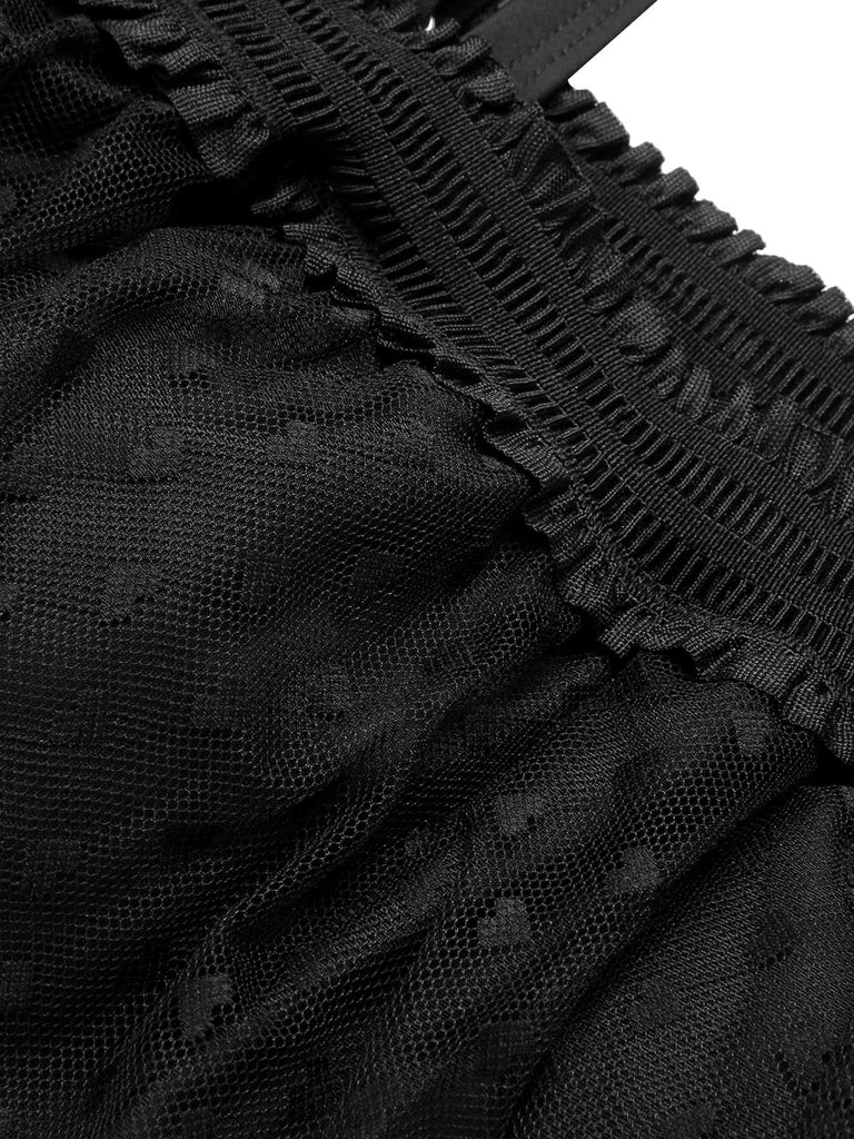 Black 1950s Strap Mesh Swimsuit — 1950s poolside glamour meets sun-drenched confidence