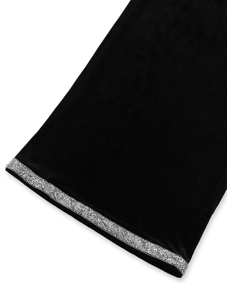 Black fabric with silver trim on a white background