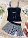 Black 1950s Striped Colorblock Ruched Tankini Set - vintage fashion, retro style, classic black