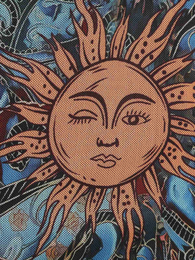 Black 1950s Sun Face Print Sleeveless A-line Dress — the kind of 1950s dress that makes strangers smile