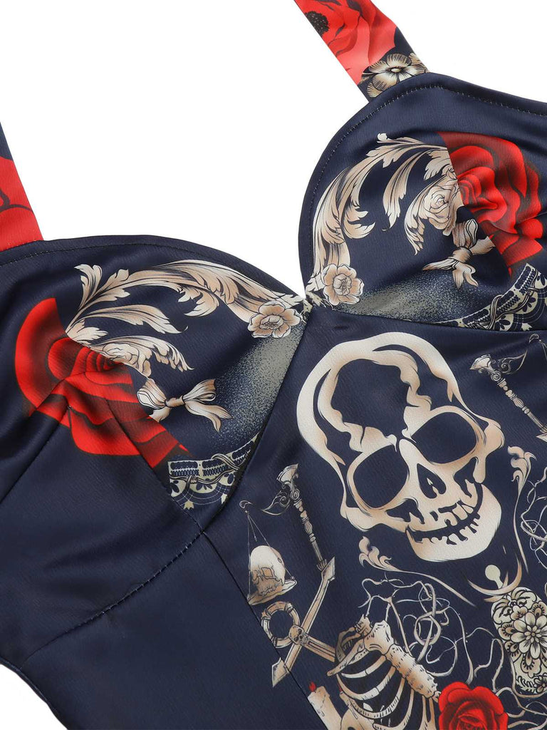 Black 1950s Sweetheart Skeleton Rose Swing Dress: timeless style reimagined