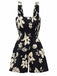 Black 1950s Tropical Botanical Print Square Neck Romper: beautiful vintage romper, retro jumpsuit, playful style with timeless appeal