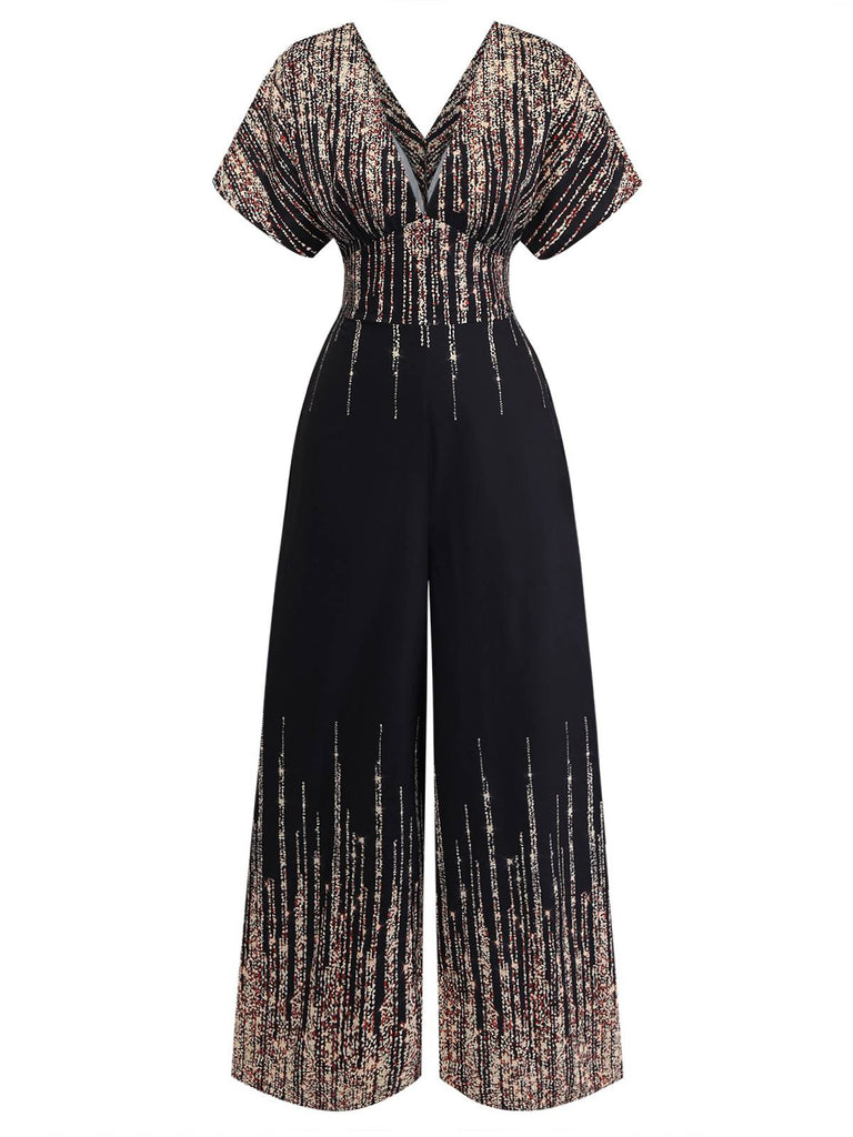 Black-1950s-V-Neck-High-Waist-Jumpsuit, vintage, retro, romper
