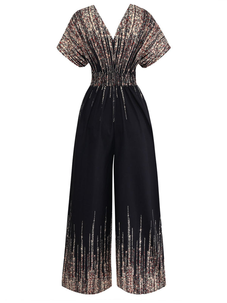 Black-1950s-V-Neck-High-Waist-Jumpsuit, vintage, retro, romper