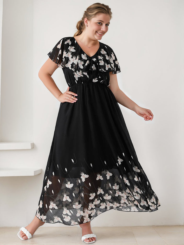 Black 1950s V-Neck Butterflies Patchwork Dress — vintage elegance for the modern woman
