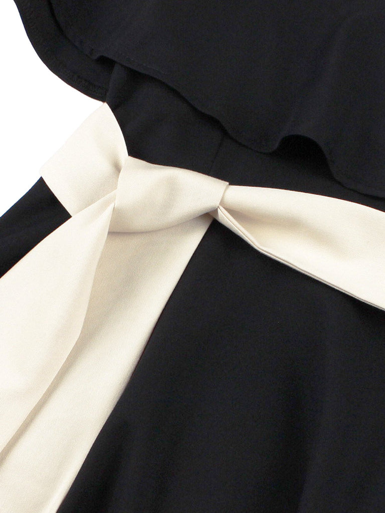 Black 1950s V-Neck Cloak Belted Dress - vintage dress, retro fashion, rockabilly